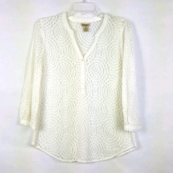 Lucky Brand Tops - Lucky Brand Eyelet White Knit Top Sz L